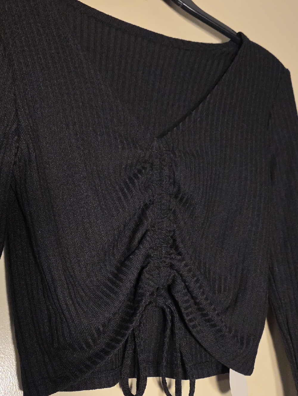 Sweaty Rocks Black Ruched Drawstring V‑Neck Crop Top - Picture 7 of 8